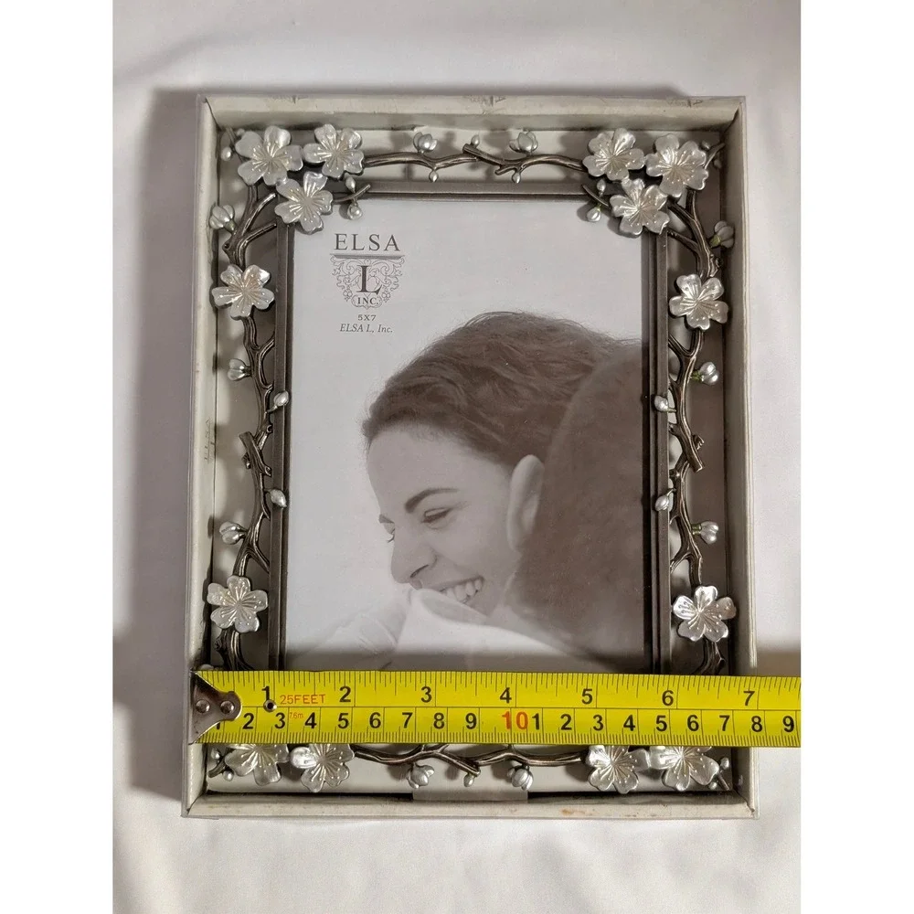 Elsa L Blossom Border 5x7 Picture Frame Silver Tone Floral Branch New In Box